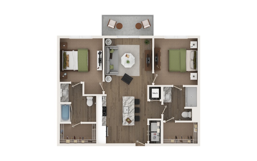 Luxury Two-Bedroom Apartment Floor Plan