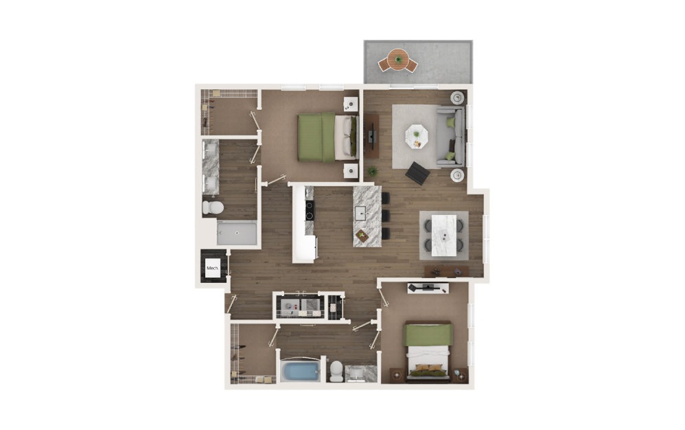 2-Bedroom Apartment Floor Plan - Enclave Piney Mountain